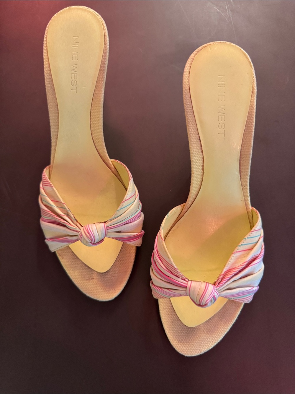 Nine West Pink Striped Knot Slide Mules